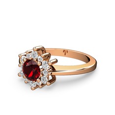 Floral Çiçek Yüzük - Swarovski ve garnet 925 ayar rose altın kaplama gümüş yüzük #19e80mf