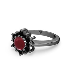 Floral Çiçek Yüzük - Siyah zirkon ve kök yakut 925 ayar siyah rodyum kaplama gümüş yüzük #19qr22f