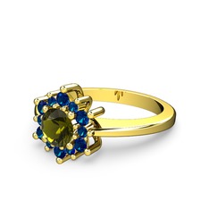 Floral Çiçek Yüzük - Lab safir ve peridot 8 ayar altın yüzük #19wmrrz