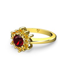 Sitrin ve garnet 8 ayar altın yüzük