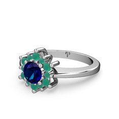 Floral Çiçek Yüzük - Kök zümrüt ve lab safir 14 ayar beyaz altın yüzük #1bkkqvd