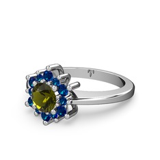 Floral Çiçek Yüzük - Lab safir ve peridot 14 ayar beyaz altın yüzük #1bxrfw4