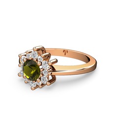 Pırlanta ve peridot 14 ayar rose altın yüzük (0.504 karat)