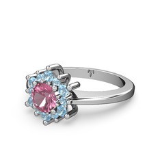 Floral Çiçek Yüzük - Akuamarin ve pembe kuvars 925 ayar gümüş yüzük #1cirqdf