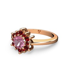 Garnet ve pembe kuvars 8 ayar rose altın yüzük