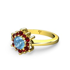 Floral Çiçek Yüzük - Garnet ve akuamarin 18 ayar altın yüzük #1dcmp0k