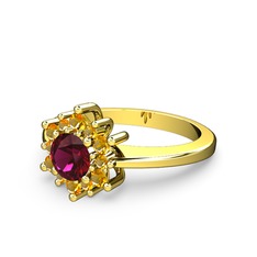 Sitrin ve rodolit garnet 14 ayar altın yüzük