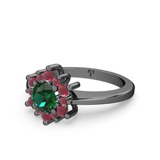 Floral Çiçek Yüzük - Kök yakut ve yeşil kuvars 925 ayar siyah rodyum kaplama gümüş yüzük #1evglz3