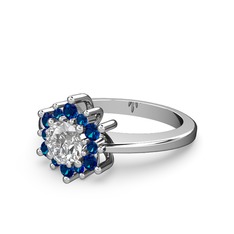 Floral Çiçek Yüzük - Lab safir ve pırlanta 14 ayar beyaz altın yüzük (0.5 karat) #1gftx9n