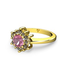 Dumanlı kuvars ve pembe kuvars 14 ayar altın yüzük