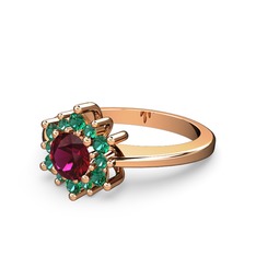 Floral Çiçek Yüzük - Yeşil kuvars ve rodolit garnet 14 ayar rose altın yüzük #1go9kht