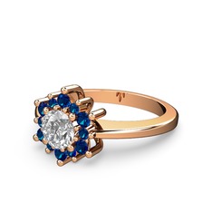 Floral Çiçek Yüzük - Lab safir ve swarovski 18 ayar rose altın yüzük #1gu9nzj