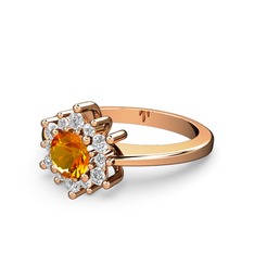 Floral Çiçek Yüzük - Pırlanta ve sitrin 14 ayar rose altın yüzük (0.504 karat) #1h0inty