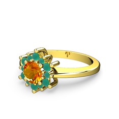 Floral Çiçek Yüzük - Kök zümrüt ve sitrin 925 ayar altın kaplama gümüş yüzük #1h7quu5