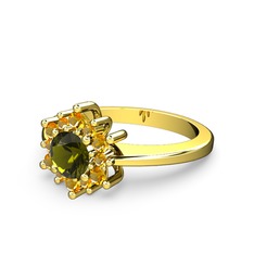 Floral Çiçek Yüzük - Sitrin ve peridot 18 ayar altın yüzük #1hc2fua
