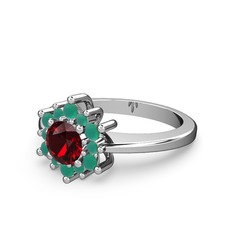 Floral Çiçek Yüzük - Kök zümrüt ve garnet 18 ayar beyaz altın yüzük #1he78oz