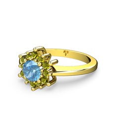 Floral Çiçek Yüzük - Peridot ve akuamarin 14 ayar altın yüzük #1hi0bw9