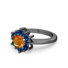 Floral Çiçek Yüzük - Lab safir ve sitrin 925 ayar siyah rodyum kaplama gümüş yüzük #1i4631s