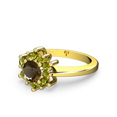 Peridot ve dumanlı kuvars 18 ayar altın yüzük