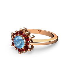 Floral Çiçek Yüzük - Garnet ve akuamarin 14 ayar rose altın yüzük #1j6a1ma