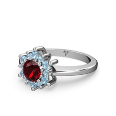 Floral Çiçek Yüzük - Akuamarin ve garnet 8 ayar beyaz altın yüzük #1jcivv6