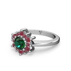 Floral Çiçek Yüzük - Kök yakut ve yeşil kuvars 14 ayar beyaz altın yüzük #1k0wozm