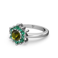 Floral Çiçek Yüzük - Yeşil kuvars ve peridot 14 ayar beyaz altın yüzük #1kdo0wk