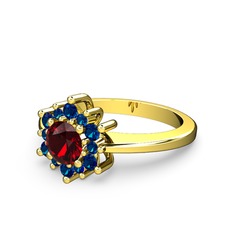 Floral Çiçek Yüzük - Lab safir ve garnet 18 ayar altın yüzük #1ktfeht