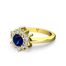 Pırlanta ve lab safir 8 ayar altın yüzük (0.504 karat)