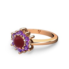Floral Çiçek Yüzük - Ametist ve kök yakut 925 ayar rose altın kaplama gümüş yüzük #1lfzcuu