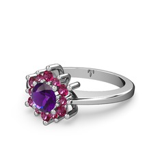 Floral Çiçek Yüzük - Rodolit garnet ve ametist 8 ayar beyaz altın yüzük #1lpt36g