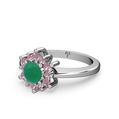 Floral Çiçek Yüzük - Pembe kuvars ve kök zümrüt 18 ayar beyaz altın yüzük #1m7kz8i