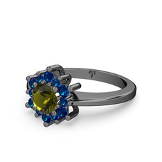 Floral Çiçek Yüzük - Lab safir ve peridot 925 ayar siyah rodyum kaplama gümüş yüzük #1me5thl