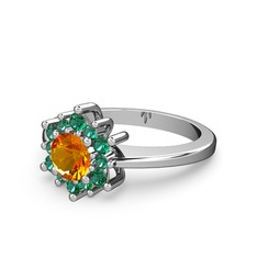 Floral Çiçek Yüzük - Yeşil kuvars ve sitrin 925 ayar gümüş yüzük #1mzew9r