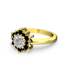 Siyah zirkon ve swarovski 14 ayar altın yüzük