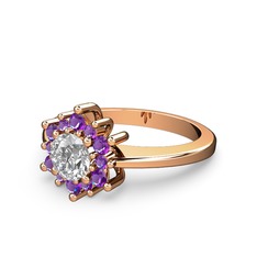 Floral Çiçek Yüzük - Ametist ve swarovski 14 ayar rose altın yüzük #1na99a6