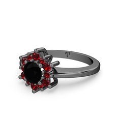 Floral Çiçek Yüzük - Garnet ve siyah zirkon 925 ayar siyah rodyum kaplama gümüş yüzük #1nrgxlw