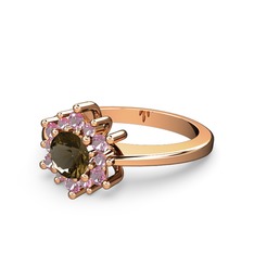 Pembe kuvars ve dumanlı kuvars 8 ayar rose altın yüzük