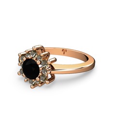 Floral Çiçek Yüzük - Dumanlı kuvars ve siyah zirkon 18 ayar rose altın yüzük #1pcae4z