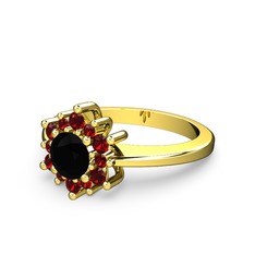 Floral Çiçek Yüzük - Garnet ve siyah zirkon 14 ayar altın yüzük #1pttw5r