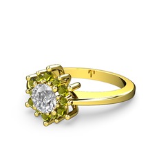 Floral Çiçek Yüzük - Peridot ve beyaz zirkon 8 ayar altın yüzük #1q0jjwy