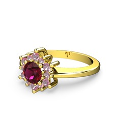 Floral Çiçek Yüzük - Pembe kuvars ve rodolit garnet 18 ayar altın yüzük #1q85fm1