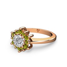 Floral Çiçek Yüzük - Peridot ve swarovski 8 ayar rose altın yüzük #1rejwn2