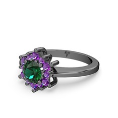 Floral Çiçek Yüzük - Ametist ve yeşil kuvars 925 ayar siyah rodyum kaplama gümüş yüzük #1rufbey