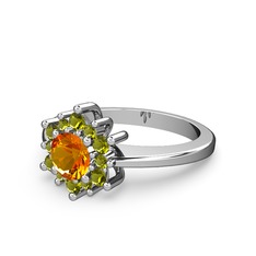 Floral Çiçek Yüzük - Peridot ve sitrin 18 ayar beyaz altın yüzük #1rwx7kh
