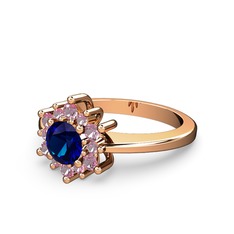 Pembe kuvars ve lab safir 8 ayar rose altın yüzük