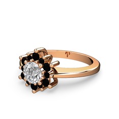 Floral Çiçek Yüzük - Siyah zirkon ve pırlanta 14 ayar rose altın yüzük (0.5 karat) #1srmen9