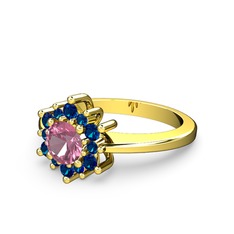 Floral Çiçek Yüzük - Lab safir ve pembe kuvars 18 ayar altın yüzük #1ssjsyz