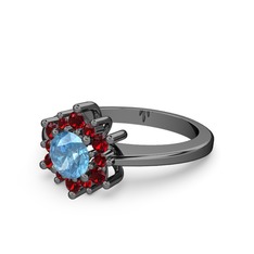 Floral Çiçek Yüzük - Garnet ve akuamarin 925 ayar siyah rodyum kaplama gümüş yüzük #1t3ectk