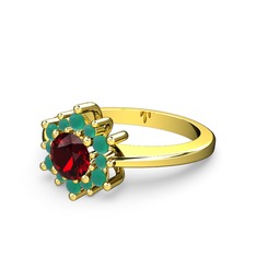 Floral Çiçek Yüzük - Kök zümrüt ve garnet 925 ayar altın kaplama gümüş yüzük #1t9yb5s